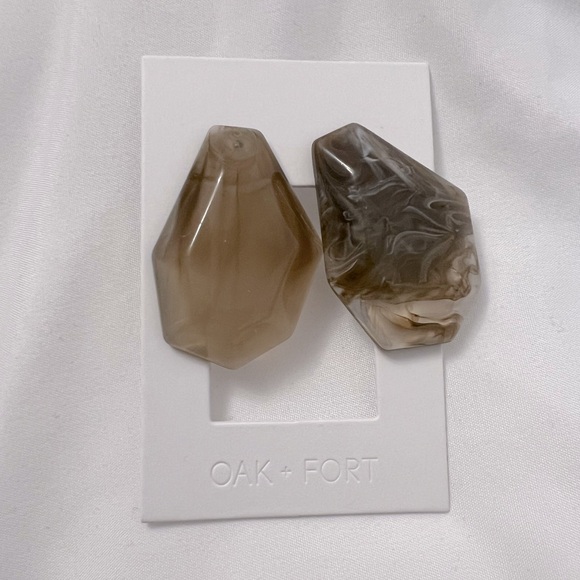 Oak + Fort Large Geometric Marble Brown Clear Stone Swirl Statement Earrings - Picture 4 of 4